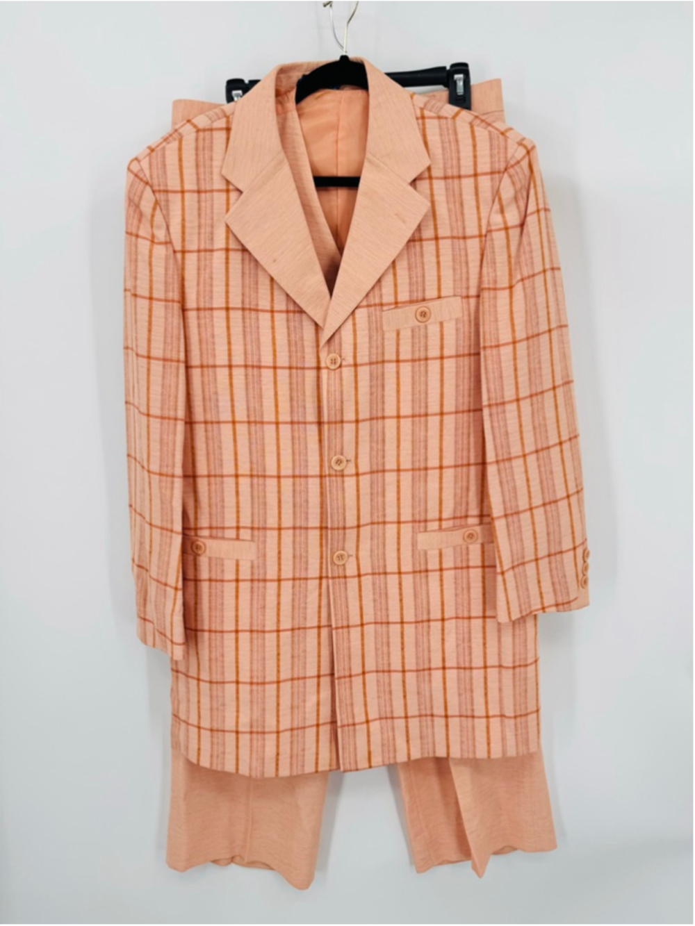Vintage 3 Piece Womens' Suit Blazer Vest Pants Orange Plaid Georgio Brutini